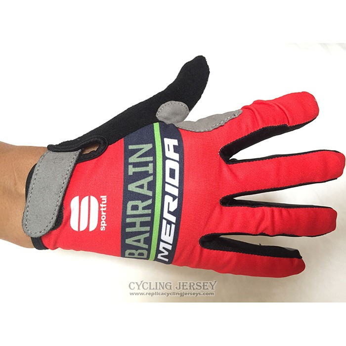 2020 Bahrain-merida Full Finger Gloves Cycling Red